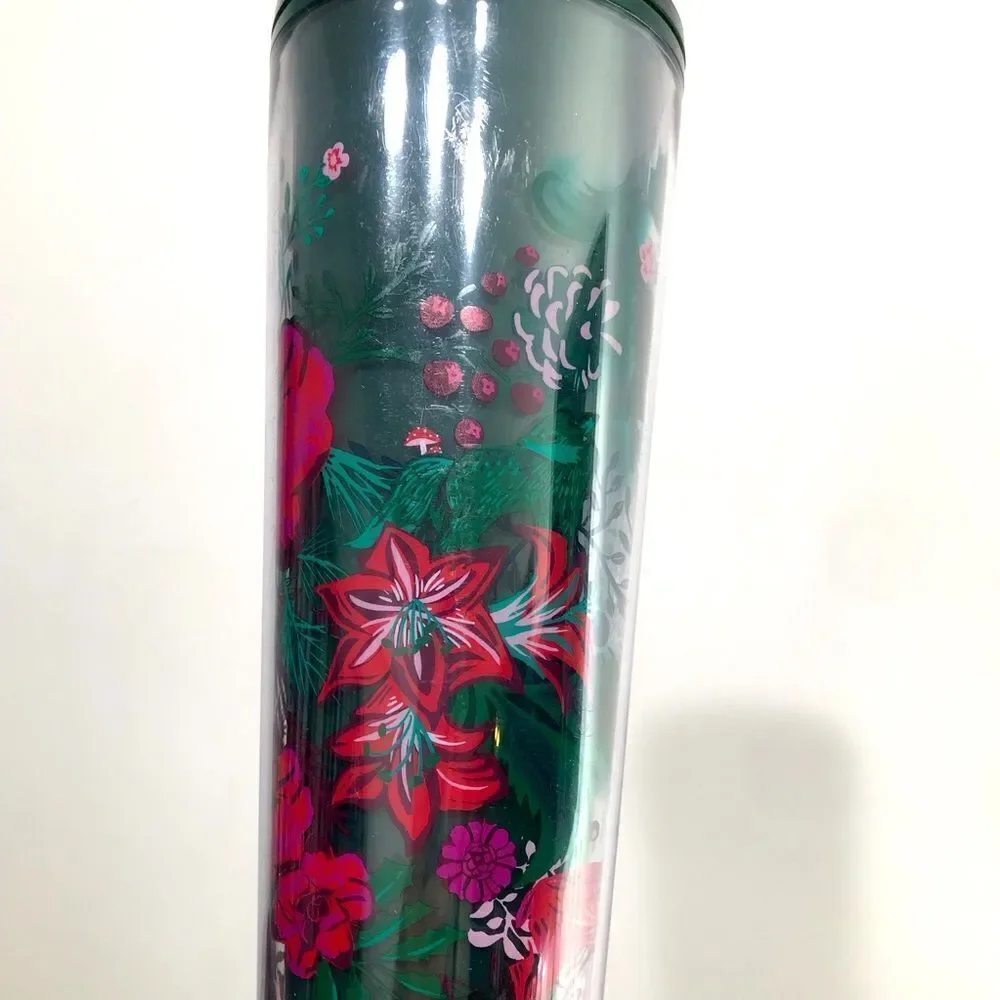 Starbucks Green Pink Floral Holiday Venti 24 oz. Cold Cup Tumbler Winter 2022